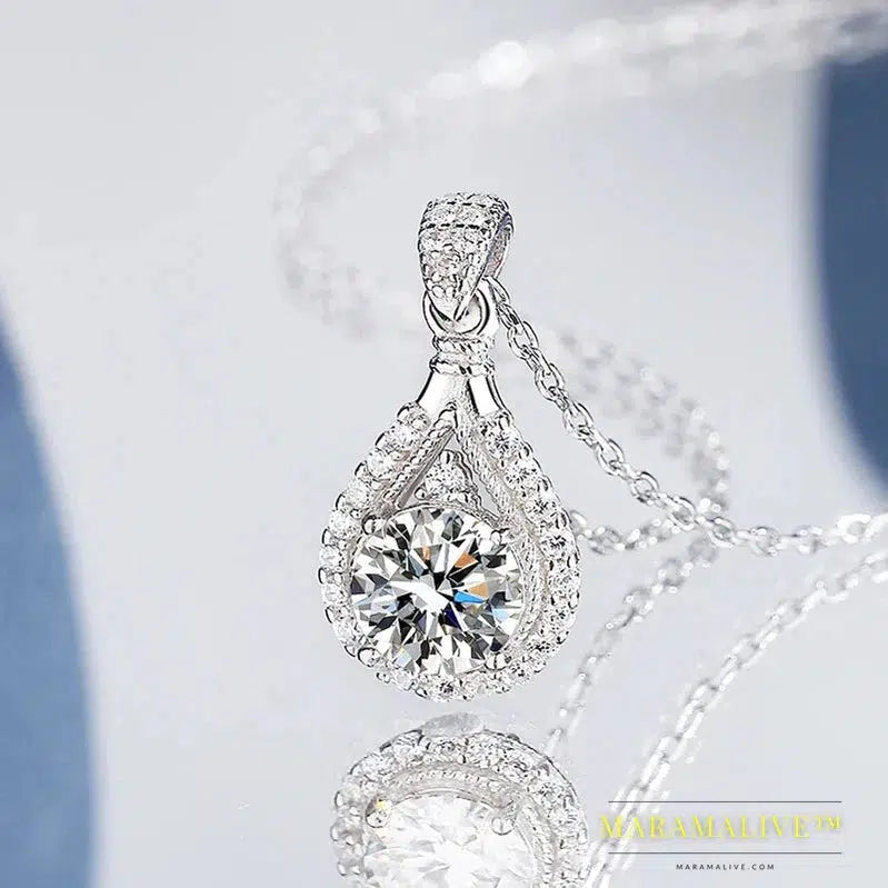 Round Cut Moissanite Pendant Necklace in Sterling Silver"