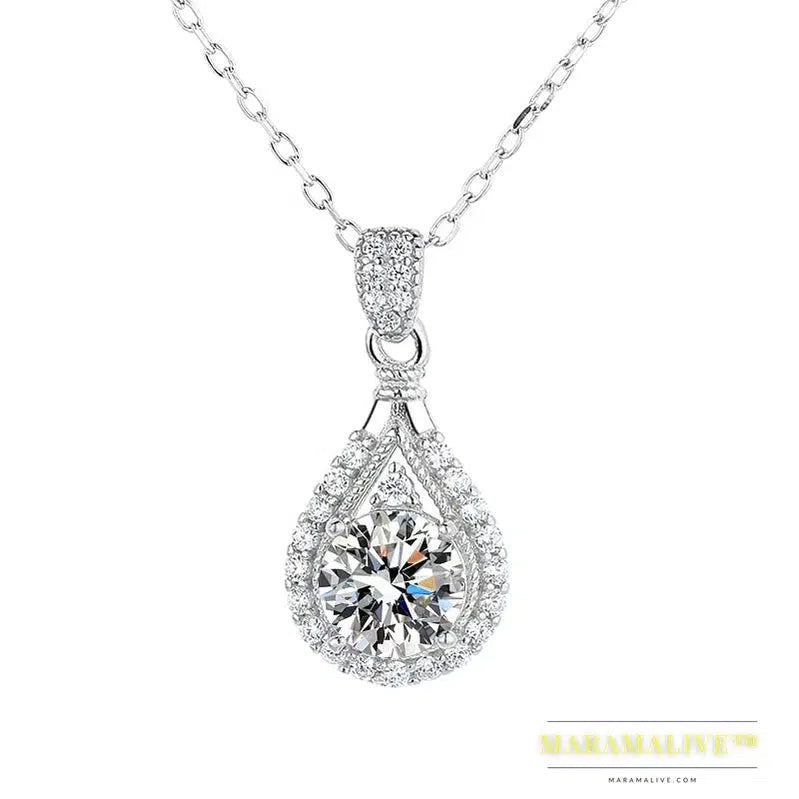 Round Cut Moissanite Pendant Necklace in Sterling Silver"