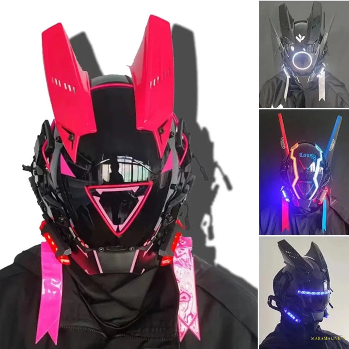 Round Light Wing Braid Triangle Light Festival LED Light Techno Sense Boy Helmet Cosplay Mask Mascaras Cyberpunk Mask