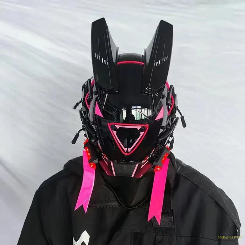 Round Light Wing Braid Triangle Light Festival LED Light Techno Sense Boy Helmet Cosplay Mask Mascaras Cyberpunk Mask