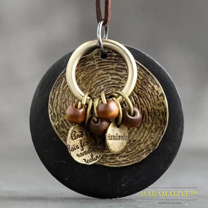 Round Necklace Women Jewelry Sweater Chain Bohemian Goth Necklace Clothes Accessories Wood Necklace Collier Femme Valentines Day