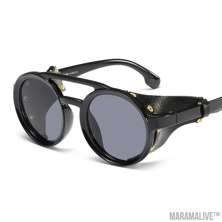 Round Steampunk Leather Sunglasses