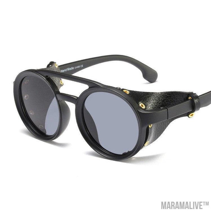 Round Steampunk Leather Sunglasses