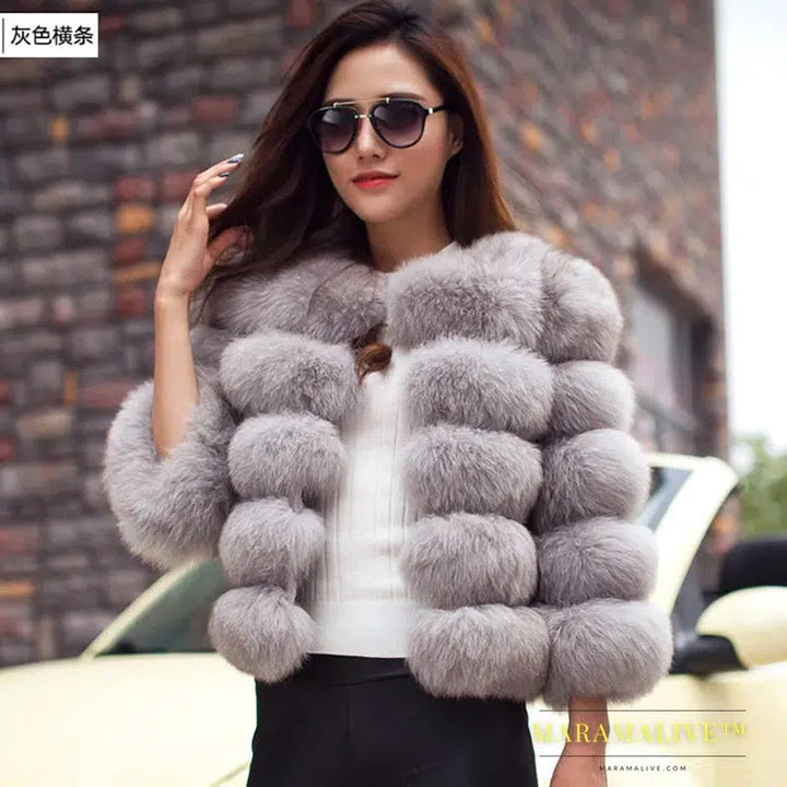 S-2XL Hooded Coats Women Winter Top Fashion Pink FAUX Fur Coat Elegant Thick Warm Outerwear Fake Fur Woman Jacket