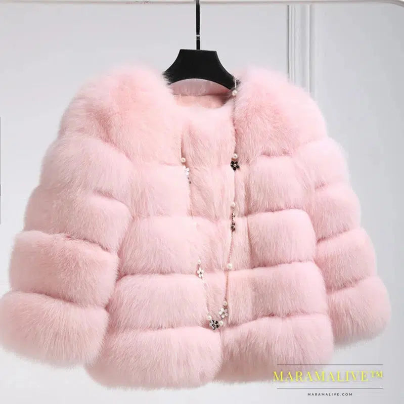 S-2XL Hooded Coats Women Winter Top Fashion Pink FAUX Fur Coat Elegant Thick Warm Outerwear Fake Fur Woman Jacket