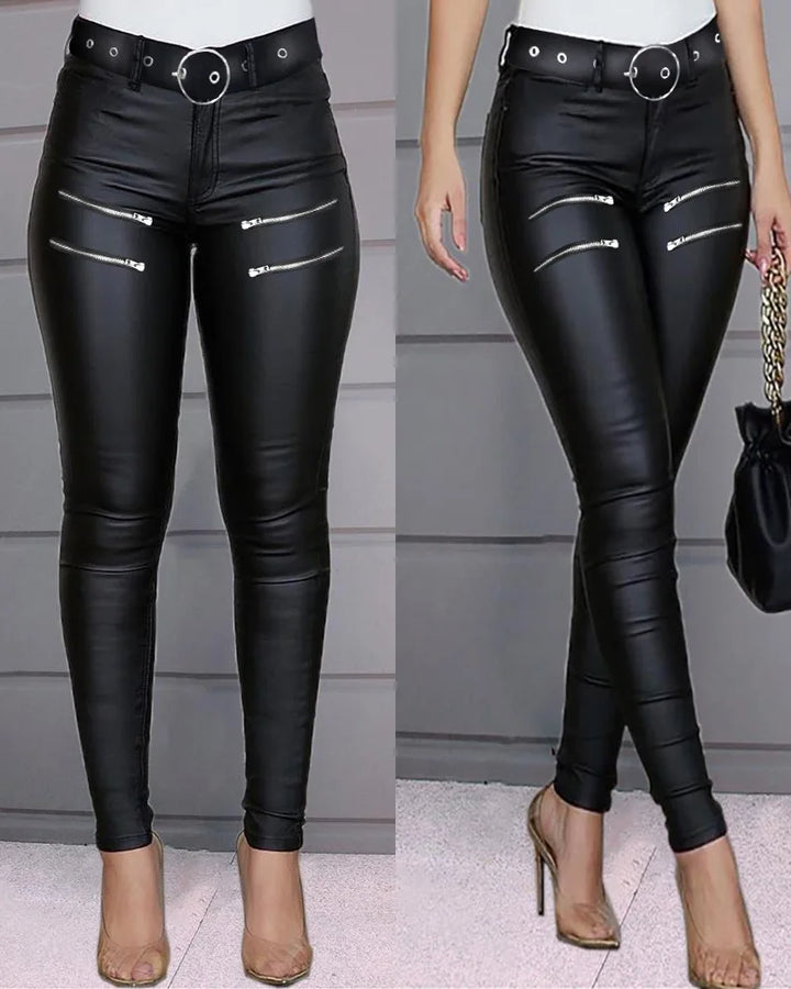 Women's Tight Zipper Decor Fashion Leggings Trousers Street Clothing Women Casual High Waist Skinny Pants