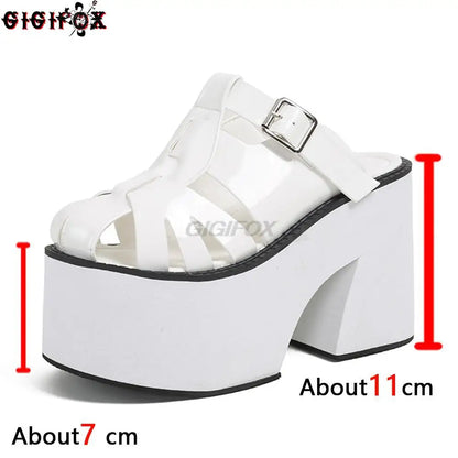 Cover Toe Women Platform Chunky Heel Slides Sandals Slip On Cutout Goth Punk Style Casual Outdoor Mules Shoes Summer New