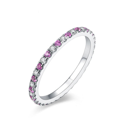 CHARMING Moissanite Wedding Ring 1.5mm D Color 925 Sterling Silver with Sparkling Diamond 18K Gold Pink Sapphire VSS1 Design