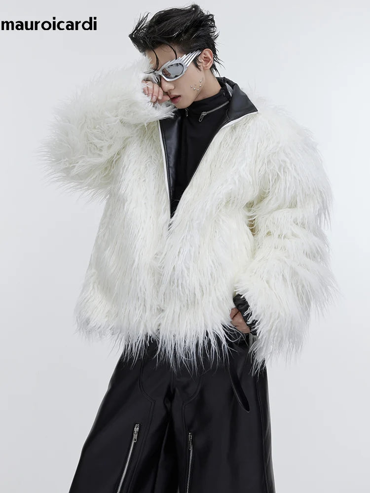 Winter Short White Thick Warm Shaggy Hairy Soft Faux Mongolian Fur Coat Men High Quality Luxury Fluffy Jacket 2023