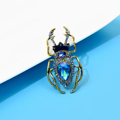 Blue Crystal Beetle Brooches For Women Vintage Bug Pin Insect Jewelry Alloy Material Fashion Coat Accessories