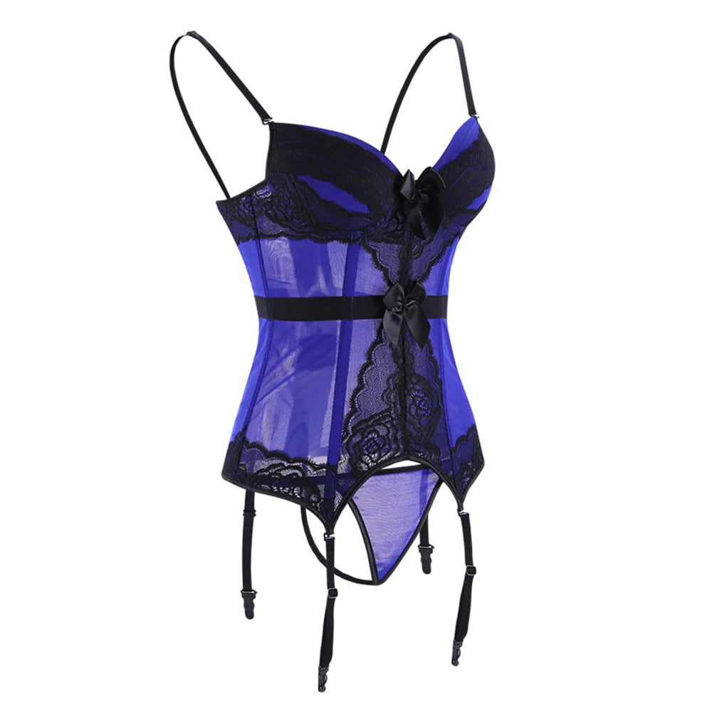Purple/Blue/Black/Red Womens Sexy Bustier Vintage Removable Spaghetti Straps Bowknot Padded Cup Corsets