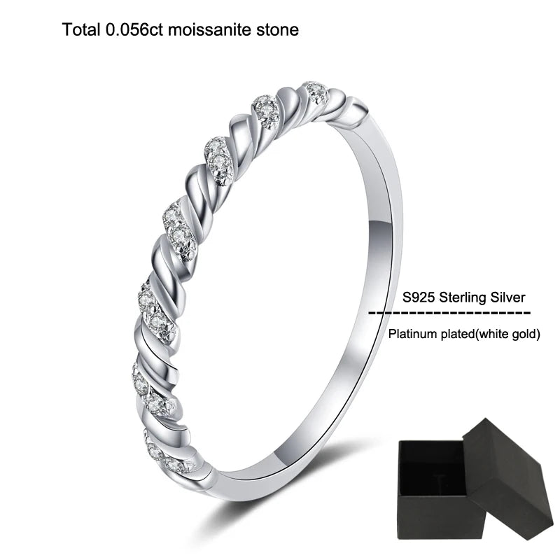 0.056ct Moissanite Twisted Eternity Ring for Women 100% 925 Sterling Silver Lab Diamond Stackable Wedding Promise Band