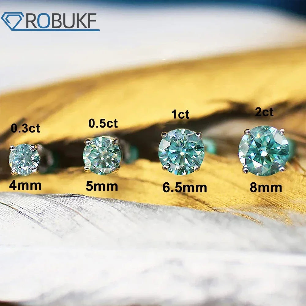 D Color VVS Moissanite Earring with GRA Certified 0.3-2ct Green Diamond S925 Steling Silver Sparkling Fine Jewelry for Women Men