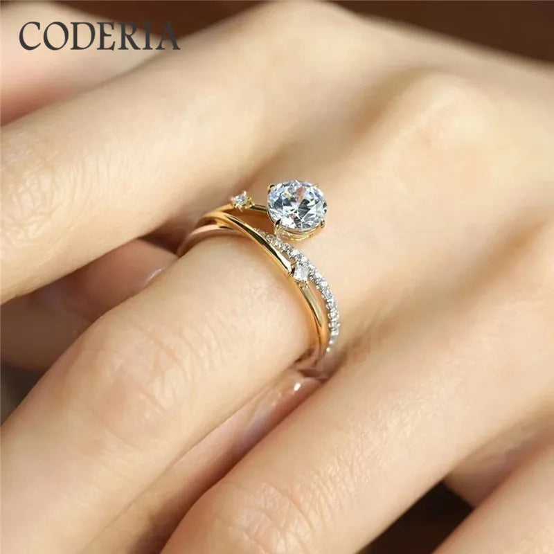 New 4 Claw Star Track Shape 925 Sterling Silver Yellow Gold Color Moissanite Women's Ring 1 Carat Luxury Diamond Jewelry