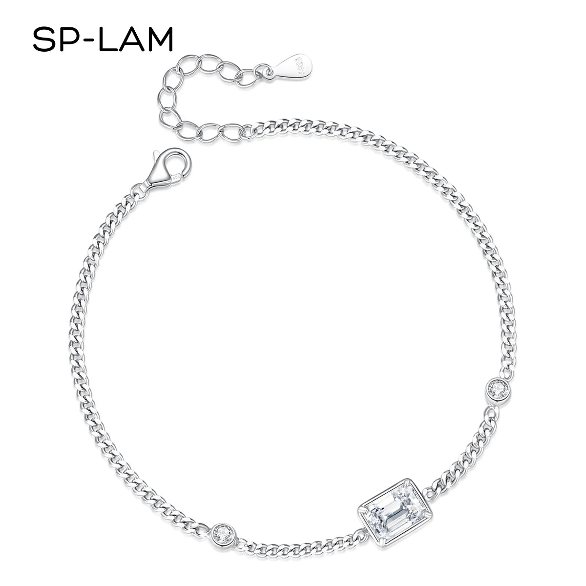 Chain Link Bracelet Moissanite 1CT Emerald Cut Real 925 Sterling Silver Women Luxury Trendy Hand Bracelets Jewelry