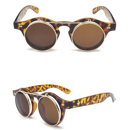 Vintage Steampunk Goggles Clip on Sunglasses Retro Flip Up Eyeglasses Gothic Eyewear UV400 Punk Glasses Oculos