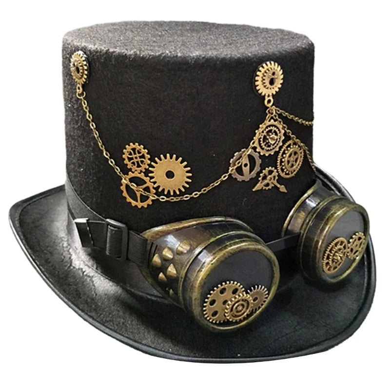Gothic Goggles Decors Hat Halloween Girl Head Wear Victorian Steampunk Top Hat