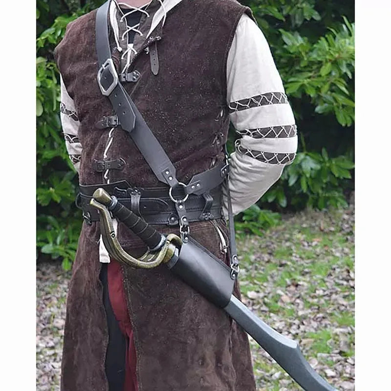Medieval Knight Shoulder Belt Sword Holder Viking Scabbard Holster PU Leather Weapon Hanger Sheath Frog Larp Costume Props Sling