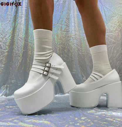 Brand Luxury Platform High Heels Shoes For Women Buckle Chunky Heels Fashion Gothic Casual Cosplay Spring Shoes Ladies
