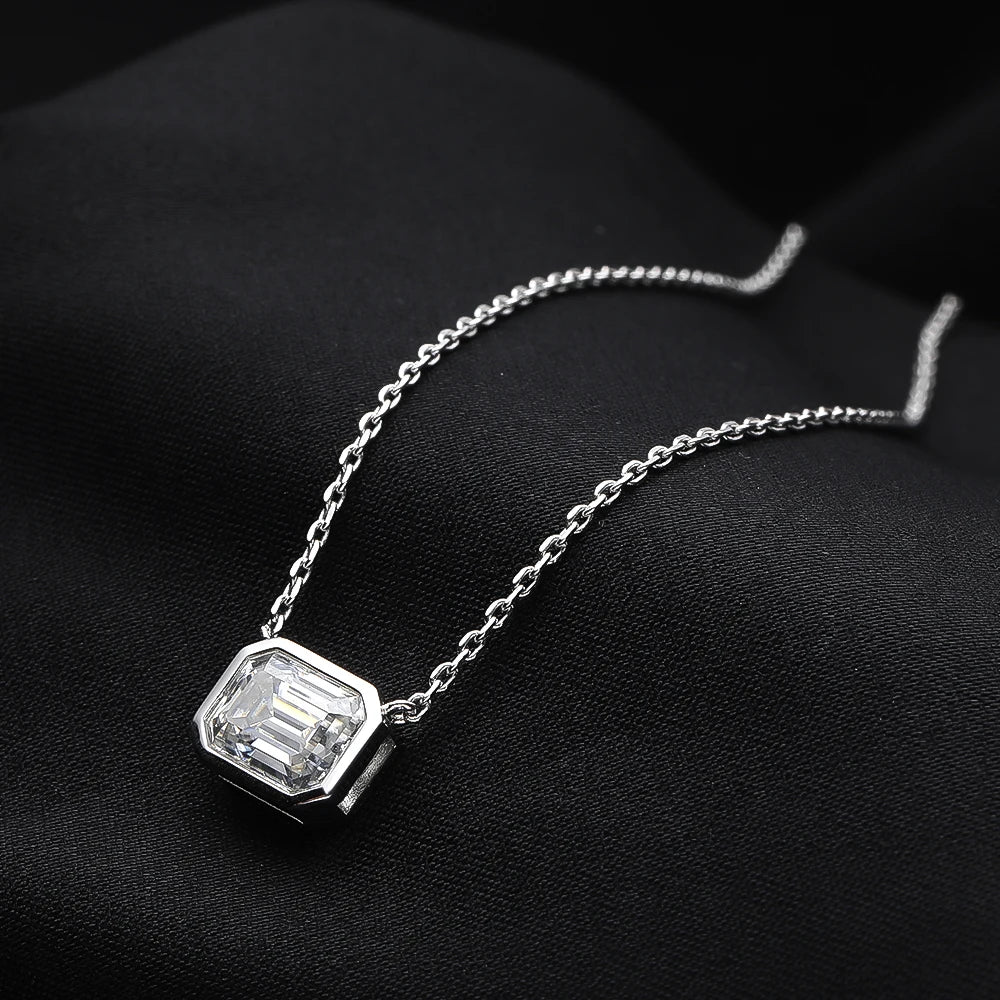 6*8mm 2ct Emerald Cut Moissanite Pendant Diamond with GRA 100% s925 Sterling Silver Plated 18k Gold Necklaces for Women