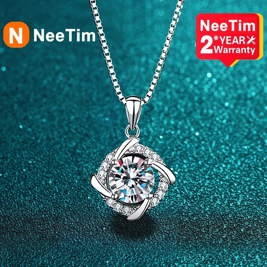 Moissanite Necklace for Women 925 Sterling Sliver Plated 18k White Gold Pendant Wedding Party Jewelry with Certificates