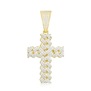 Diamond cross necklaces, gold chains, moissanite.