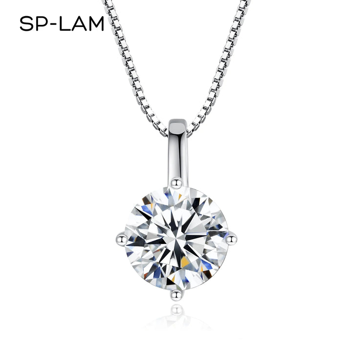 1ct Silver Moissanite Necklace, Trendy 