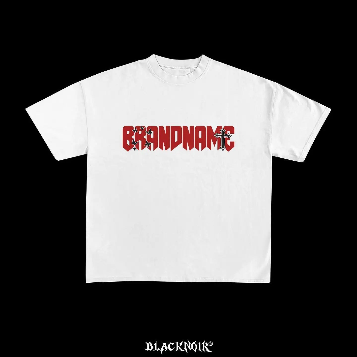 A high-quality cotton, oversized white T-shirt with the text "Maramalive™" in red and white block letters on the front, displayed against a black background. The bottom text reads "Cross butterfly Print graphic t shirts 2023 American y2k tops high quality cotton oversized t shirt goth women clothing," embodying the essence of harajuku goth women clothing.