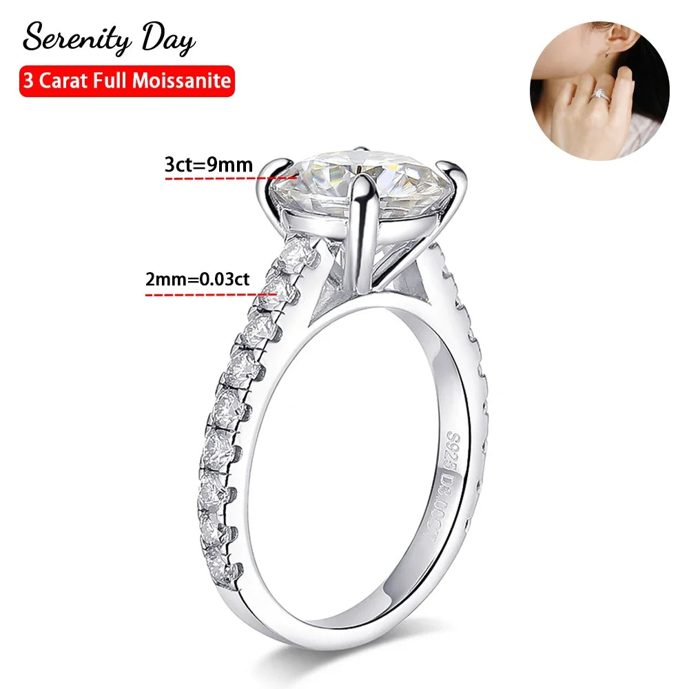 GRA Certified D VVS1 9mm 3ct All Moissanite Rings For Women S925 Silver Lab Diamond Wedding Rings Plated 18K Bands Fine Jewelry