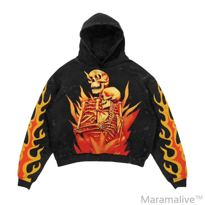 Explosions Printed Skull Y2K Retro Hooded Sweater Coat Street Style Gothic Casual Fashion Hooded Sweater Men's Female