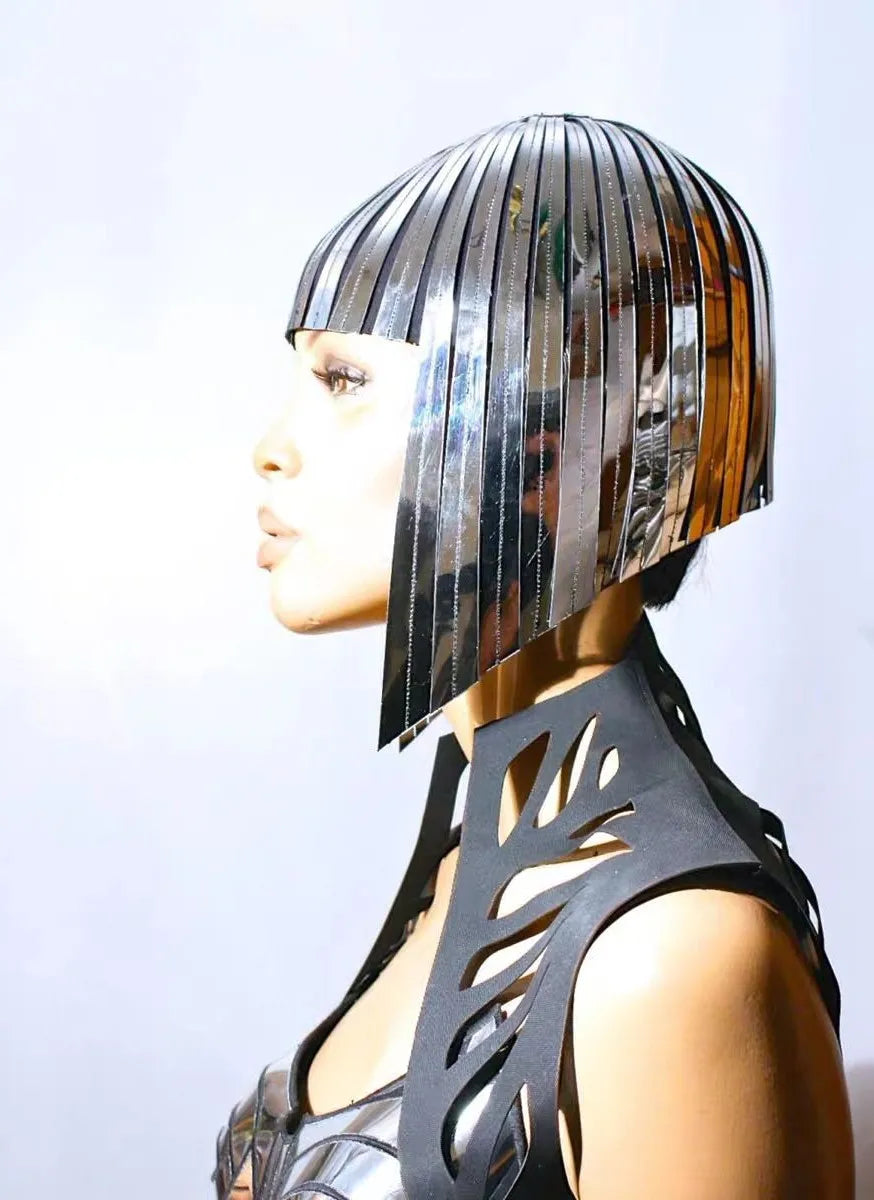 Lady Gaga Rock Music Festival Space Warrior Women Wig Mirror Sliver Short Hair Nightclub Dance Headwear Performance Sliver