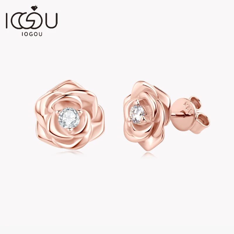 Vintage Rose Flower Moissanite Stud Earrings D Color 3mm Simple Diamond Earrings 925 Sterling Silver Fine Jewelry Gift for Women