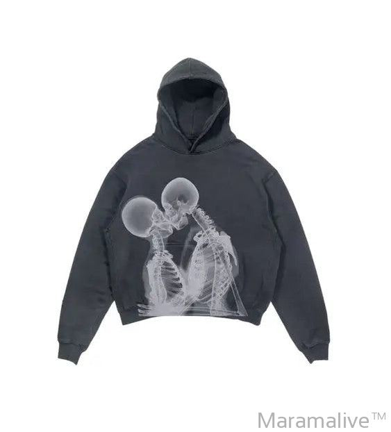 Explosions Printed Skull Y2K Retro Hooded Sweater Coat Street Style Gothic Casual Fashion Hooded Sweater Men's Female