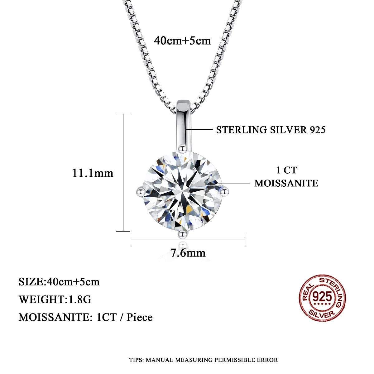 1Ct Moissanite Stone Pendant Necklaces Summer Trendy 925 Sterling Silver 2022 Woman Necklace Wedding Jewelry подвеска