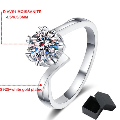 0.3-2 Carat 100% Real Moissanite Ring for Women White Gold Plated S925 Solid Silver Luxury Simulated Diamond Wedding Band