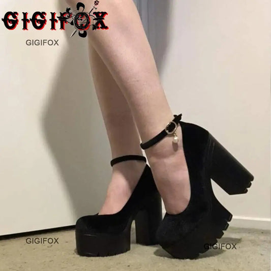 New Platform Chunky Heeled Pumps For Women Velvet Ankle Strappy Block High Heels Shoes Spring Dress Office Mary Janes