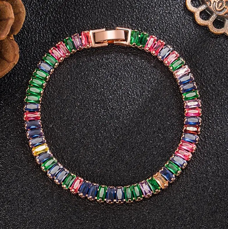 Moissanite sterling silver tennis bracelet gift. Multi-colored