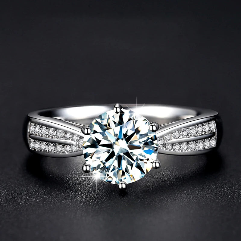 Moissanite Wedding Rings Women 925 Sterling Silver Plated 18K White Gold Ring Engagement Promise Band Jewelry