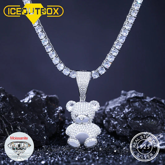 Exquisite Moissanite Fashion Bear Pendant Necklace Lovely Animal Bear Pendant For Women Birthday Party Anniversary Gift Jewelry