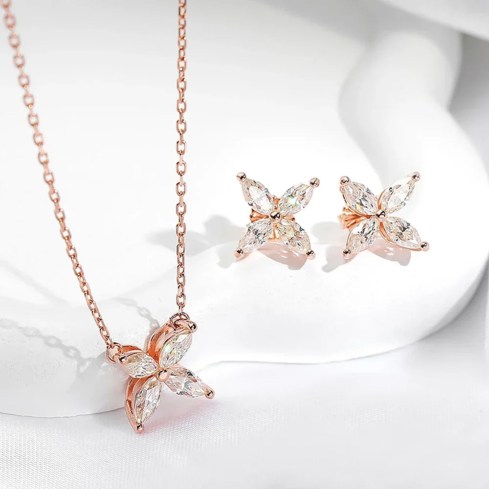 Butterfly Moissanite Jewelry Sets for Women 925 Silver Marquise Cut Diamond Pendant Necklalce Stud Earrings  with Certificates