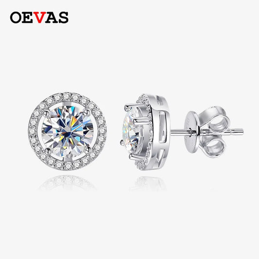OEVAS 100% 925 Sterling Silver 0.5-2 Carat Moissanite Stud Earrings For Women D Color Diamond Earring Sparkling Fine Jewelry