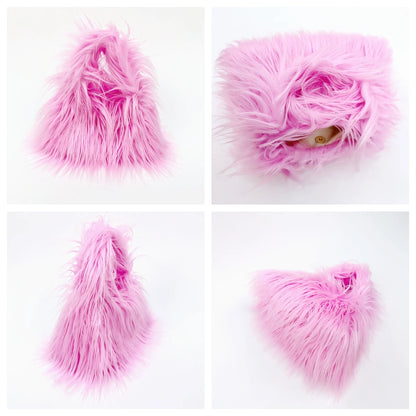 Winter Soft Fluffy Faux Fur Bag Women Solid Color Plush Handbag Casual Fuzzy Square Travel Street Messenger Bag Purse