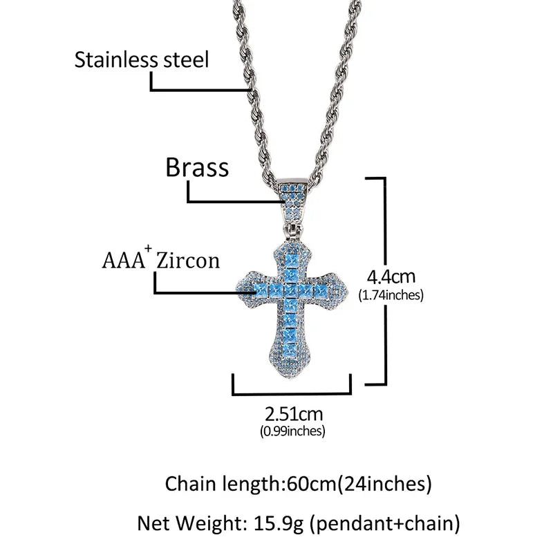 Hip Hop 3A+ CZ Stone Paved Bling Iced Out Cross Pendants Necklace for Men Women Unisex Rapper Jewelry
