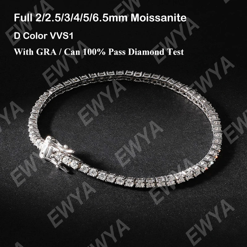 New In Real D Color Full 2mm 0.03CT Moissanite Tennis Bracelet For Women S925 Silver Plated 18K Diamond Link Bracelets Gift
