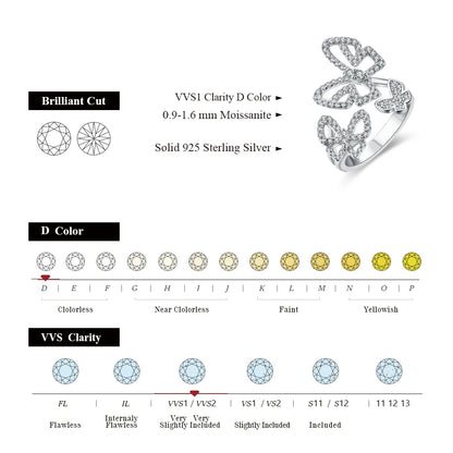 Attagems Moissanite Ring for Women Pass Test Christmas Butterfly Rings 925 Sterling Silver Wedding Fine Jewelry for Women's Gift