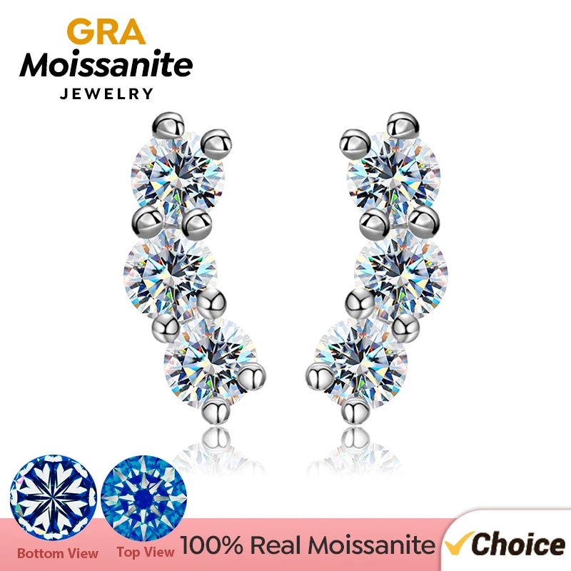 GRA 3mm Moissanite Diamond Stud Earrings for Women Real 925 Sterling Silver 18K Plated White Gold Eternity Wedding Fine Jewelry