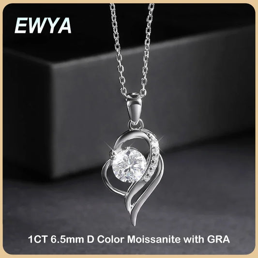 Luxury GRA Certified 1 Carat Moissanite Pendant Necklace for Women Party 925 Sterling Silver Diamond Chain Necklaces