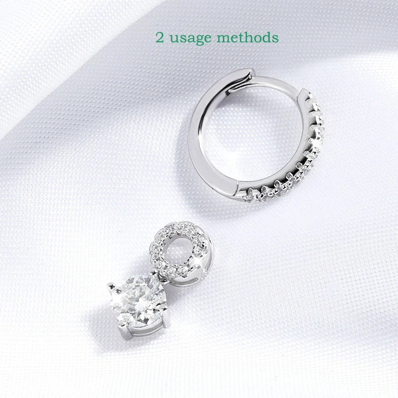 White gold moissanite drop earrings for women.