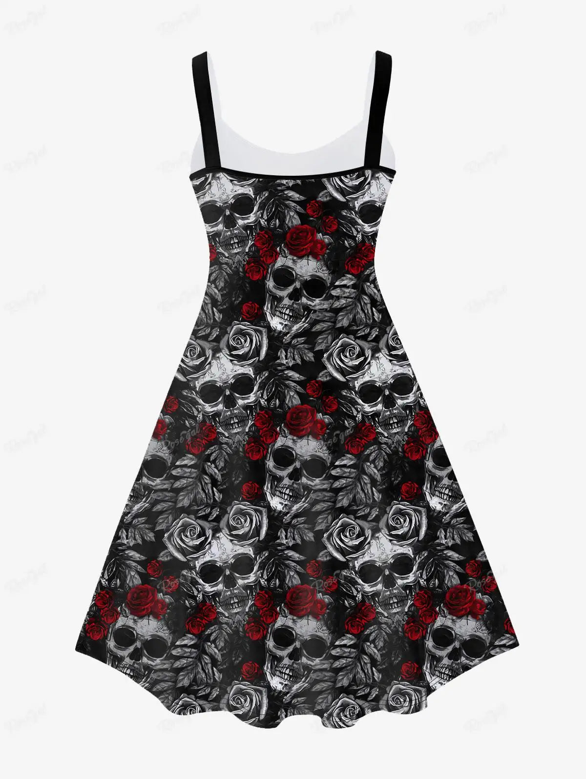 Gothic Printed Sleeveless Dress Women's Plus Size Spring,Summer Vestidos Skull Rose Graphic Dresses 5XL