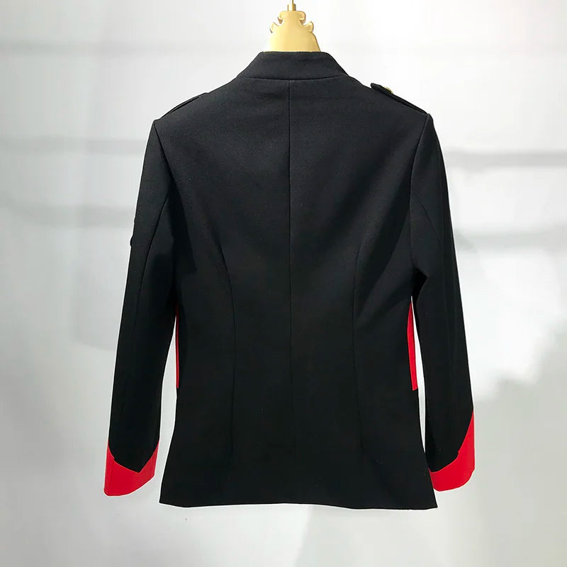 Men's Stand Collar Jacket Red Black Embroidered Badge Splicing Casual Blazers Bar Nightclub Male Singer Host Hair Stylist Coat